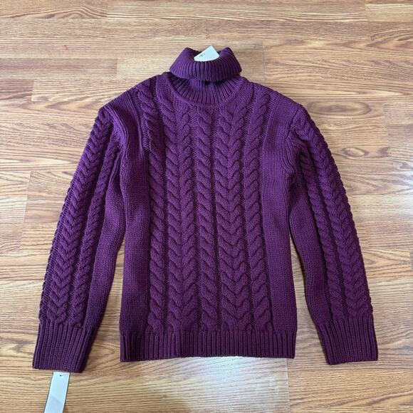 TIBI burgundy Cutout-Back Cable-Knit Wool-Blend Sweater size M/L - Picture 8 of 13
